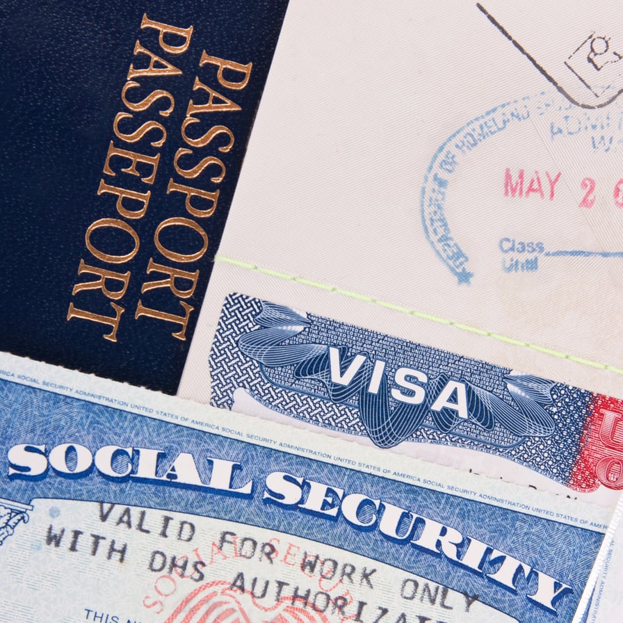 Visa, passport and social security documents for immigration